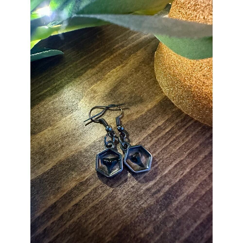 Pair of Authentic Shark Tooth Hex Earrings